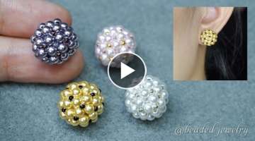DIY pearl beaded stud earrings. Beading tutorial