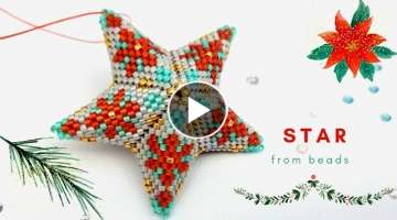How to make a 3D beaded star ⭐l 3D Peyote star tutorial (free pattern) l Christmas beading tuto...
