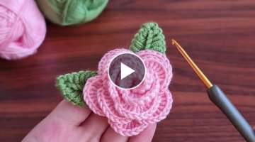 Super Easy Crochet Knitting Flower Rose Motif - Çok Kolay Tığ İşi Şahane Motif Örgü Model...