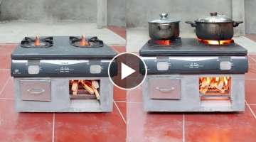  wood stove from cement and old gas stove