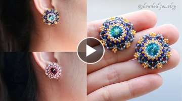 Royal queen stud earrings. How to make beaded jewelry. Beading tutorial