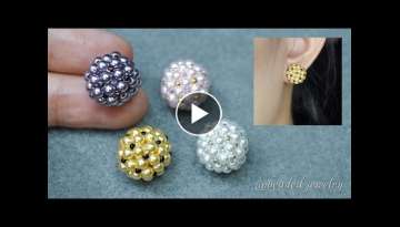 DIY pearl beaded stud earrings. Beading tutorial
