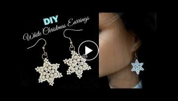 How to make snowflake earrings. Easy beading tutorial. DIY Beaded earrings