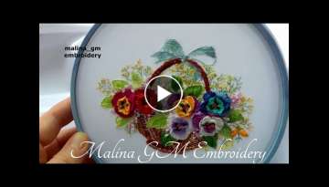 Flower embroidery | How to embroider: Pansies | beautiful basket with flowers