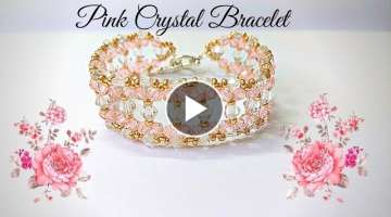 Pink Crystal Bracelet. DIY Crystal Bracelet. Beading Tutorials. Beaded Bracelet.