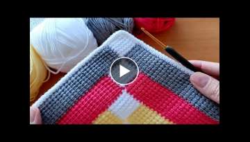 Super Easy Tunisian Knitting krochet baby blanket Çok kolay Tunus işi örgü modeli