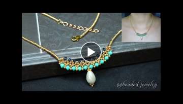 DIY simple beaded necklace with bicone and seed beads. Beading tutorial