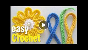 How to Crochet Double-chain Cord and a Daisy Flower for beginners.