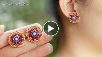 Diy spiral flower stud earring. How to make beaded earrings. Beading tutorial