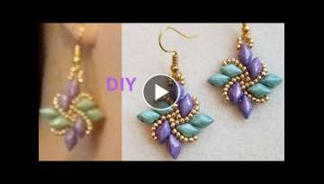 Diamond Duo Fan How to make DIY Beading Tutorial Beaded Earrings Beaded Jewelry