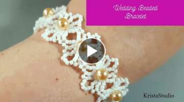 DIY beaded beads bracelet with pearls and seed beads. Beading tutorial easy.