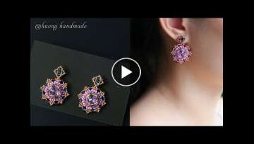 Purple love earrings. How to make beaded jewelry. Beading tutorial