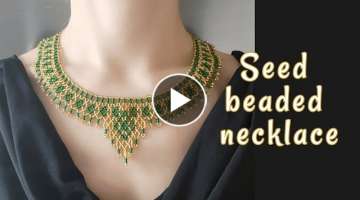 Simple beaded necklace with seed beads. Beading tutorial