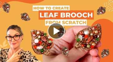 How To Create Leaf Brooch | Hand Embroidery Tutorials For Beginners | Jewellery Making With Cryst...