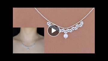 DIY Elegant Pearl Beaded Necklace. Pearl Beaded Lace Pendant Necklace. Beading Tutorial 珍珠串...