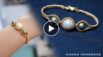 Easy pearl jewelry making at home. Pearl beaded bracelet. Beading tutorial