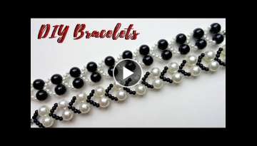 Jewelry making tutorial. White and black bracelets. DIY JEWELRY