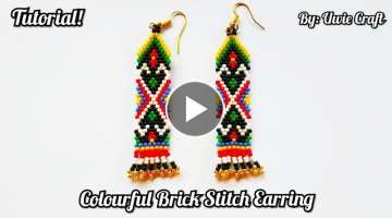 Beading Tutorial: How to make Colourful Brick Stitch Fringe Earring//Beaded INOMPULING Earring