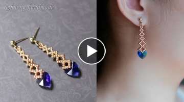 Deep blue sea heart earrings. How to make beaded jewelry. Beading tutorial