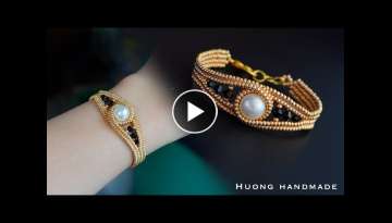 Twisted herringbone beaded bracelet. How to make pearl bracelet. Beading tutorial
