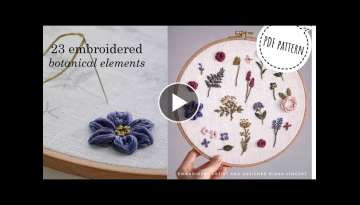 23 embroidered botanical elements