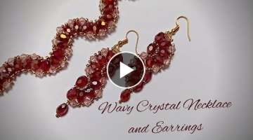 Wavy Crystal Necklace and Earrings. DIY Beading Tutorials. Drop Crystal Necklace. Earrings.
