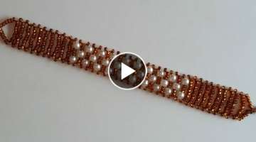 Beaded Bracelet for Beginners. Seed beads and pearl beads bracelet. Beading tutorial
