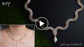 Wavy bicone beaded necklace. How to make necklace. Beading tutorial