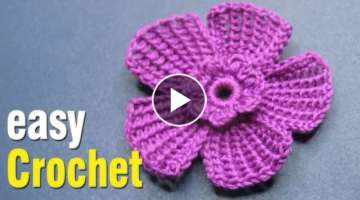 Easy Crochet: How to Crochet 3D Tunisian Puff stitch Flower for beginners